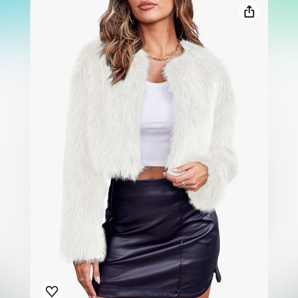 Amazon White Faux Fur Cropped Jacket.